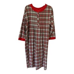 VTG Llise Stevens Red Plaid Flannel Nightgown Long Sleeves Cottagecore Women M